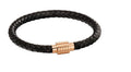 Hexagon Ridge Clasp Rose Black Leather Plait Bracelet