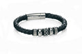 Stainless Steel Black Leather Celtic Bead Bracelet