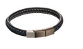 Plait Mixed Brushed Finish Navy Leather Bracelet