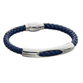 Woven Navy Blue Leather & Stainless Steel Magnetic Clasp Bracelet