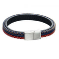 Woven Blue, Red & Grey leather Magnetic Clasp Bracelet