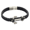 Black Leather Plaited Bracelet With Anchor