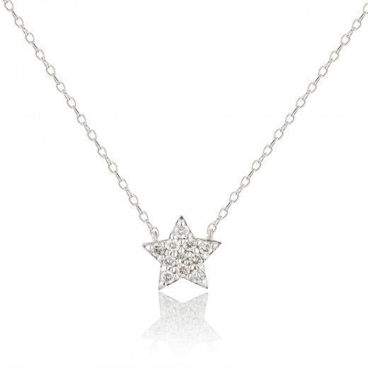 9ct White Gold Diamond Star Necklace