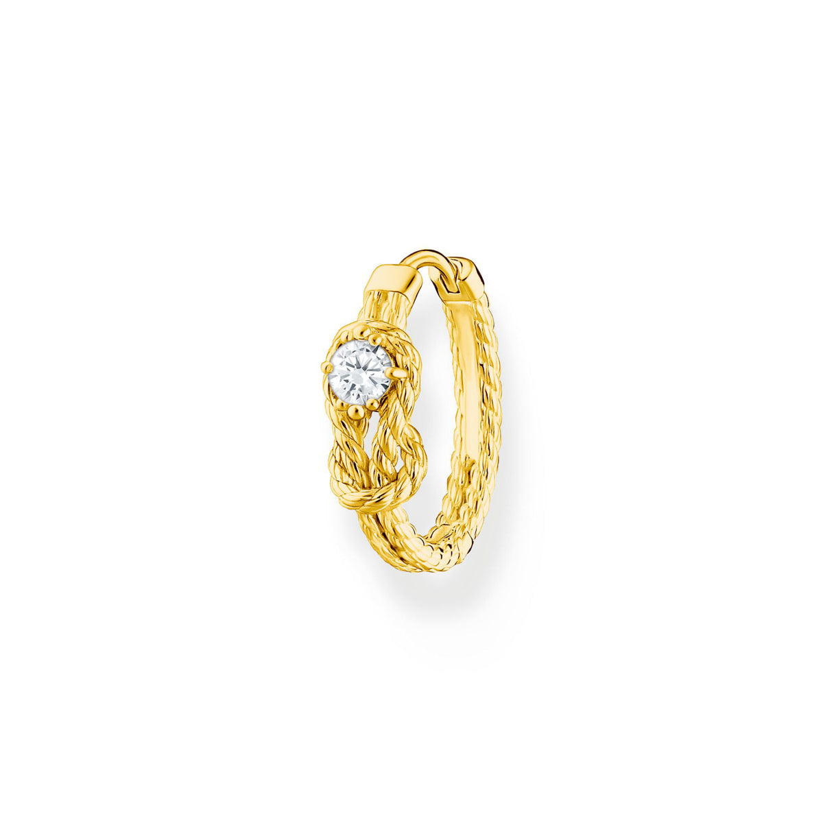 Single Hoop Earring With Knot And Cubic Zirconia In Gold