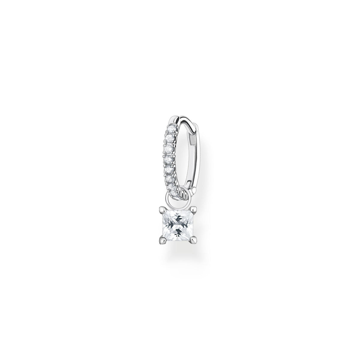 Single Hoop Earring With Pendant And Cubic Zirconia