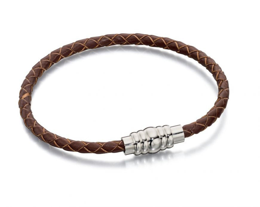 Brown Leather Magnetic Bracelet