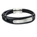 Black Leather And Stainless Steel Bracelet