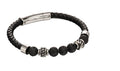 Black Leather And Lava Bead Bracelet