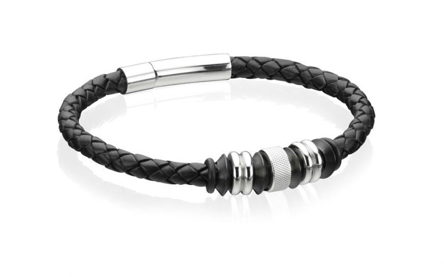 Black Leather Disc Bracelet