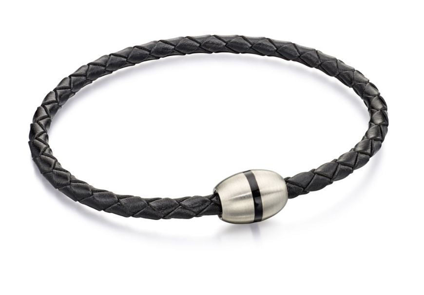 Black Leather Plaited Bracelet