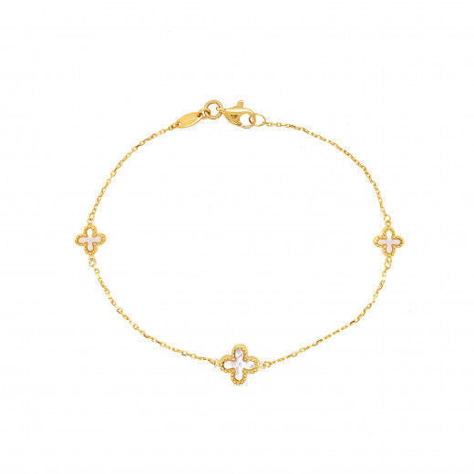 9ct Yellow Gold Mother of Pearl Flowers Bracelet