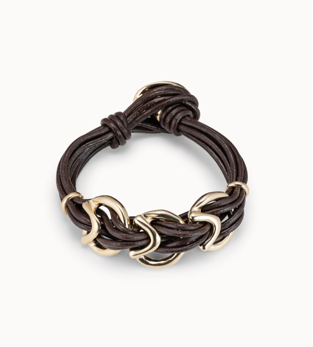 Step By Step Gold And Brown Leather Bracelet