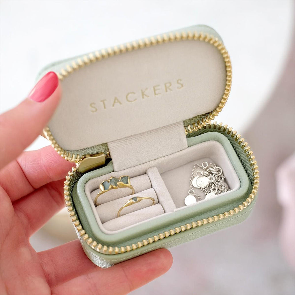Sage Green Petite Zipped Jewellery Box