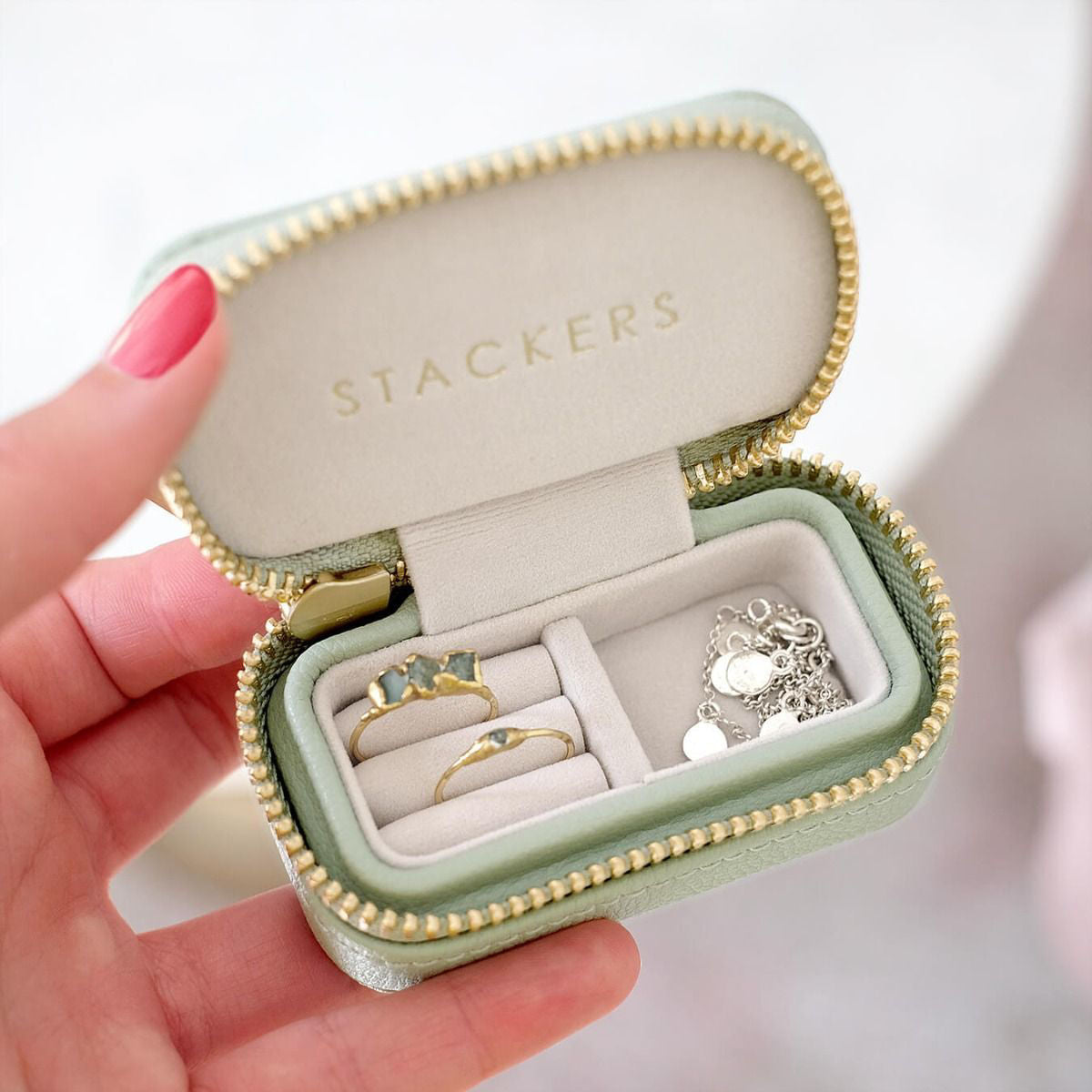 Sage Green Petite Zipped Jewellery Box