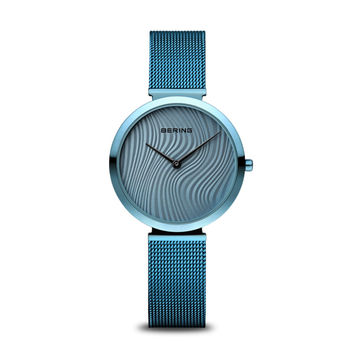Ice Blue Ladies Watch with Striped Dial and Mesh Strap