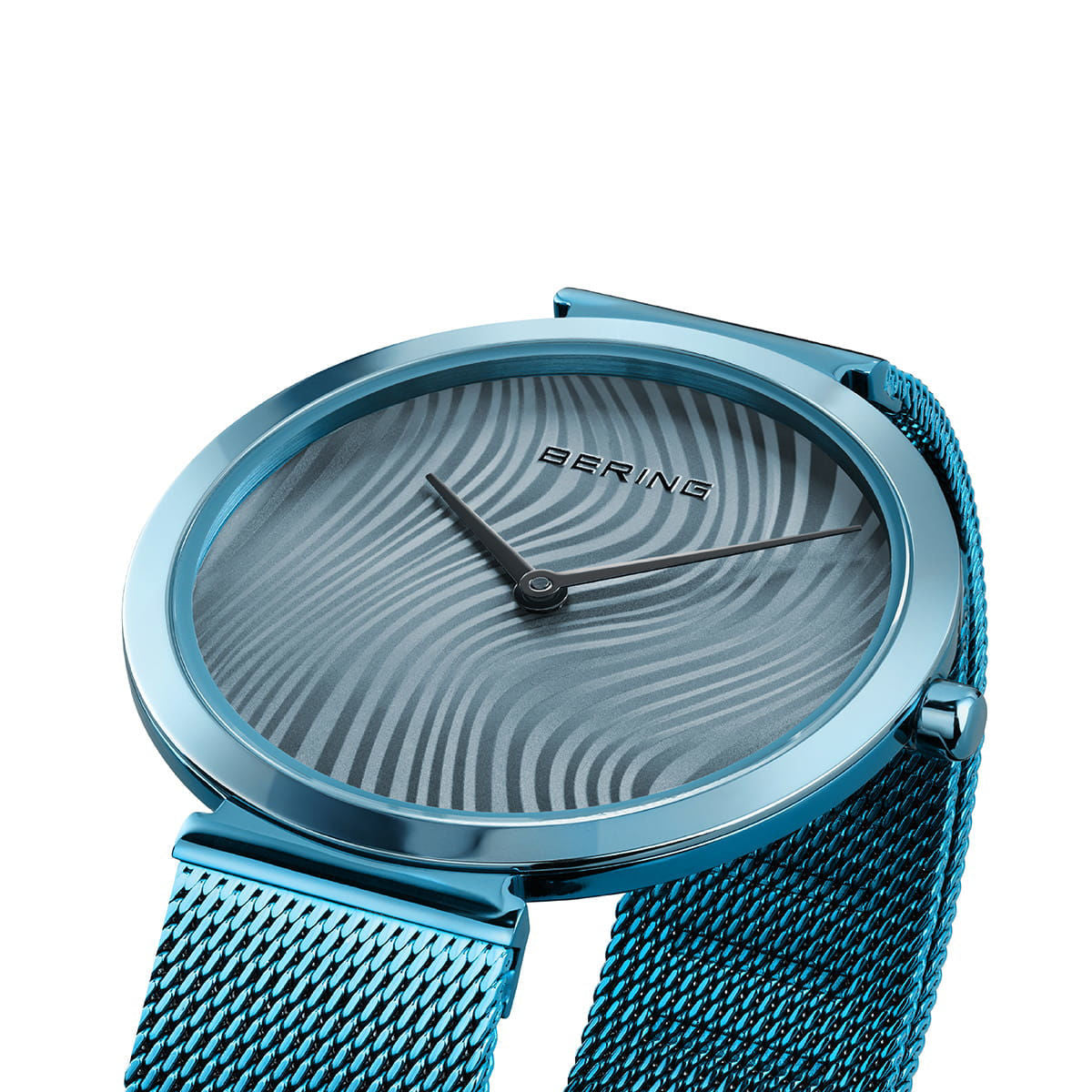 Ice Blue Ladies Watch with Striped Dial and Mesh Strap