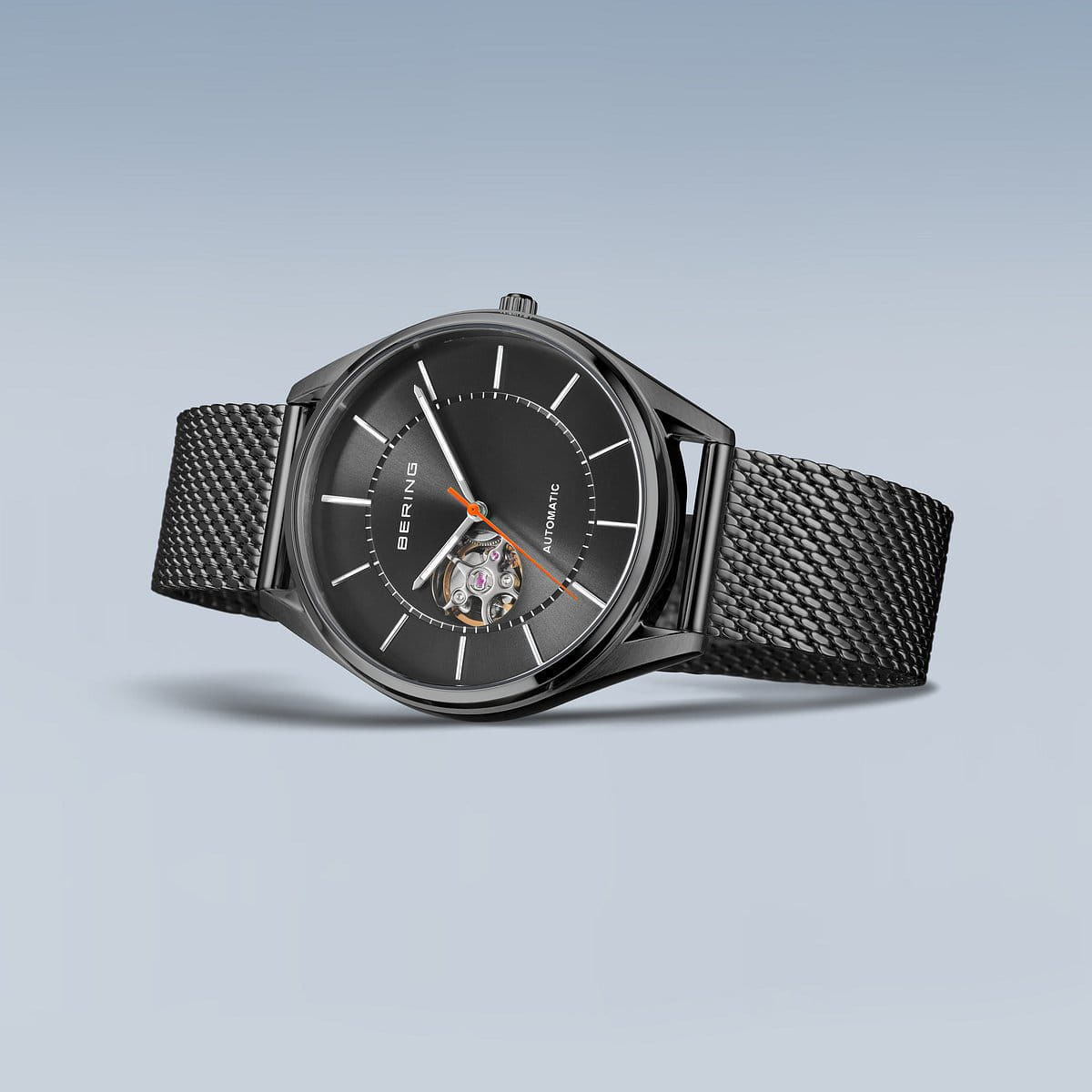 Metallic Automatic Gents Watch with Mesh Strap