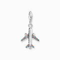 Aeroplane Colourful Stone Charm in Silver