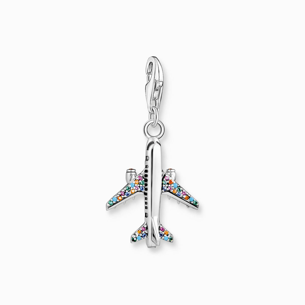 Aeroplane Colourful Stone Charm in Silver