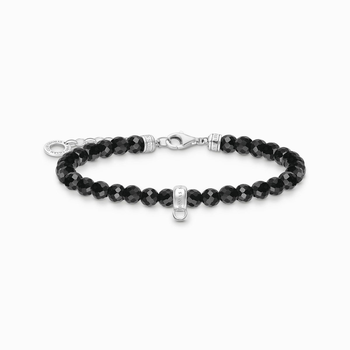 Charm Bracelet with Black Onyx Beads in Silver