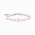 Charm Bracelet with Rose Quartz Beads in Silver