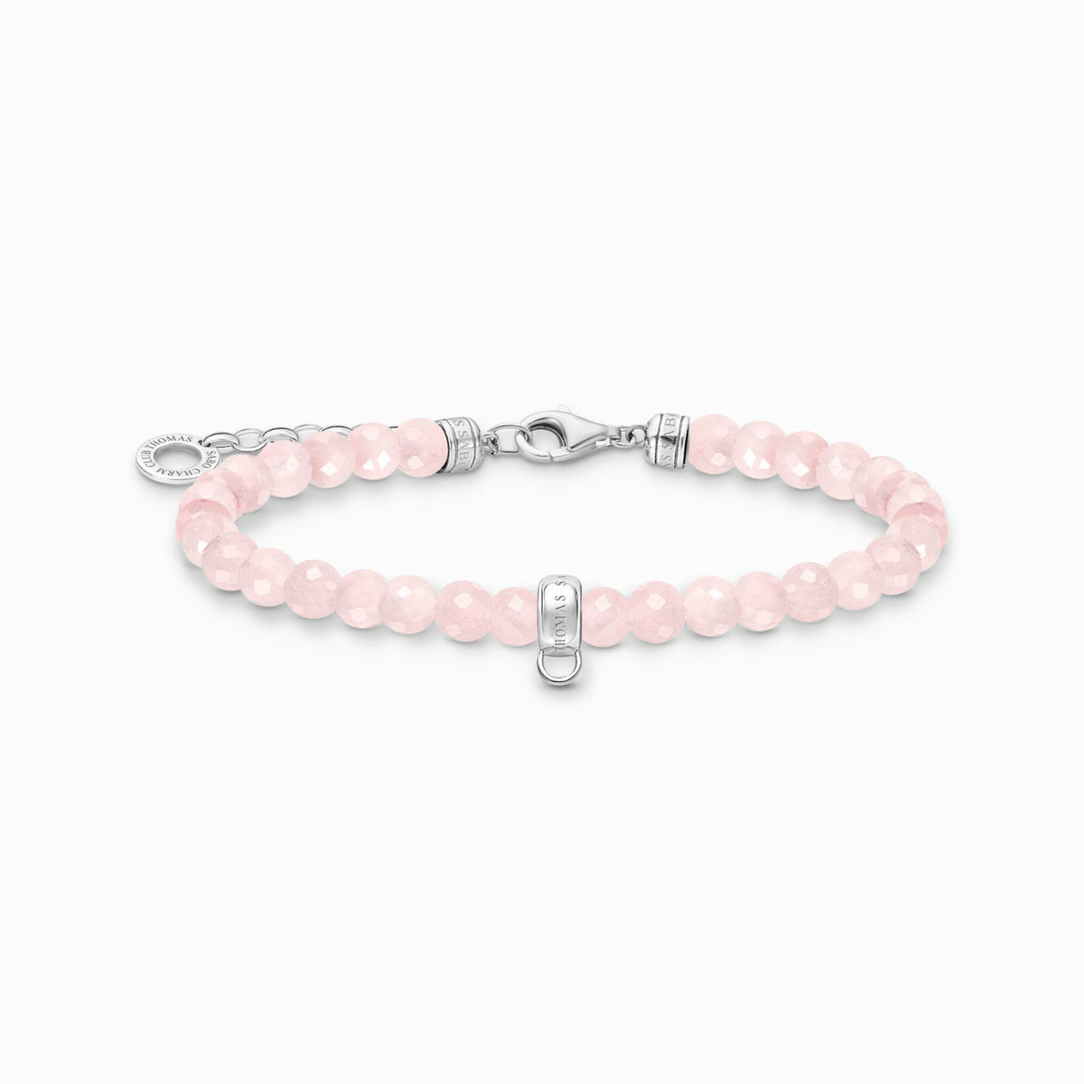 Charm Bracelet with Rose Quartz Beads in Silver