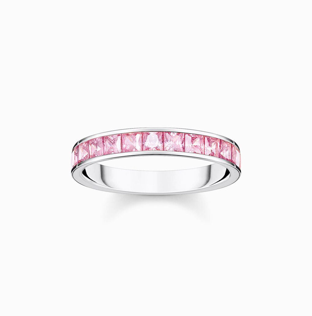 Pink Pave Stone Band in Silver