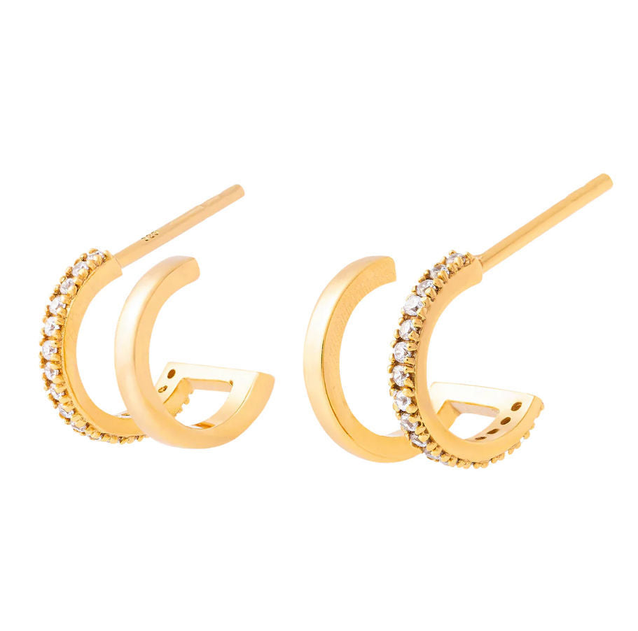 Illusion Double Huggie Stud Earrings Gold