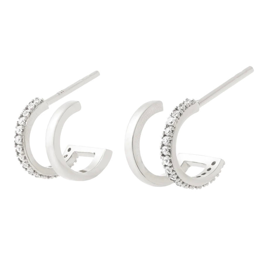 Illusion Double Huggie Stud Earrings Silver