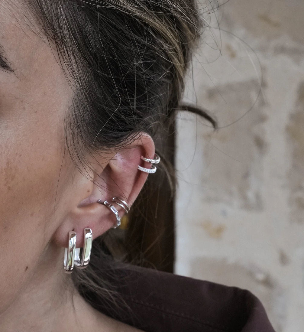 Illusion Double Huggie Stud Earrings Silver
