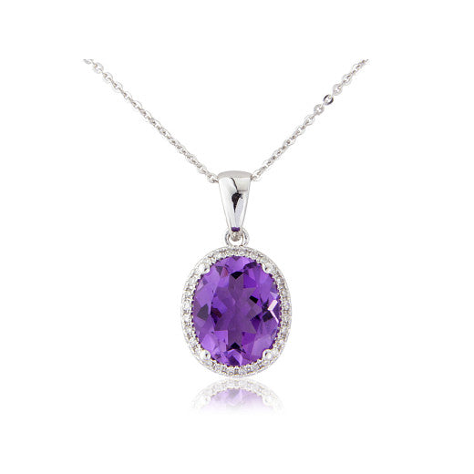 9ct White Gold Amethyst & Diamond Pendant Necklace
