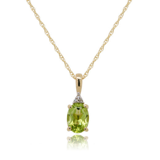 9ct Yellow Gold Diamond & Peridot Pendant Necklace