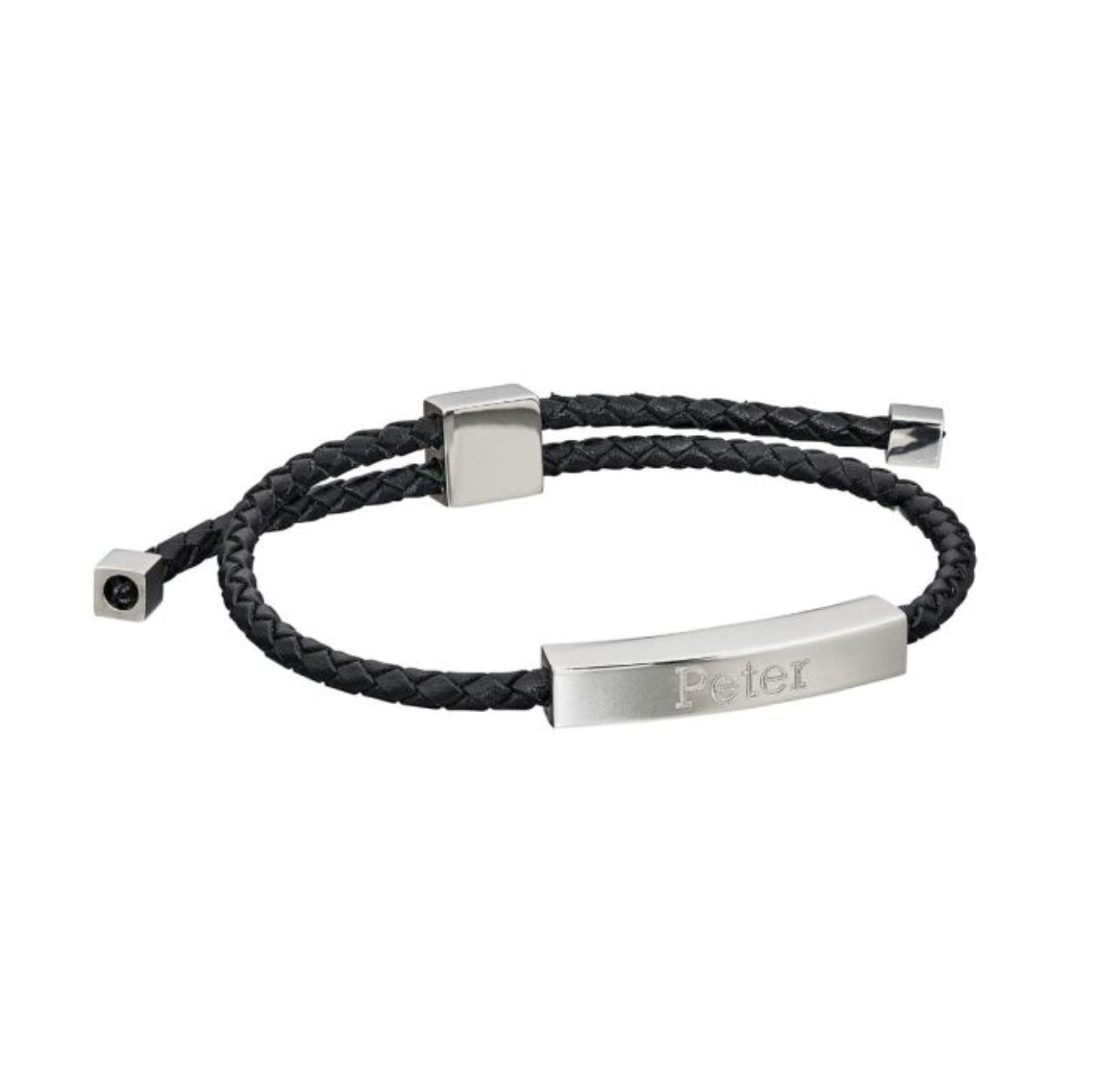 Black Leather and Stainless Steel Toggle Bracelet
