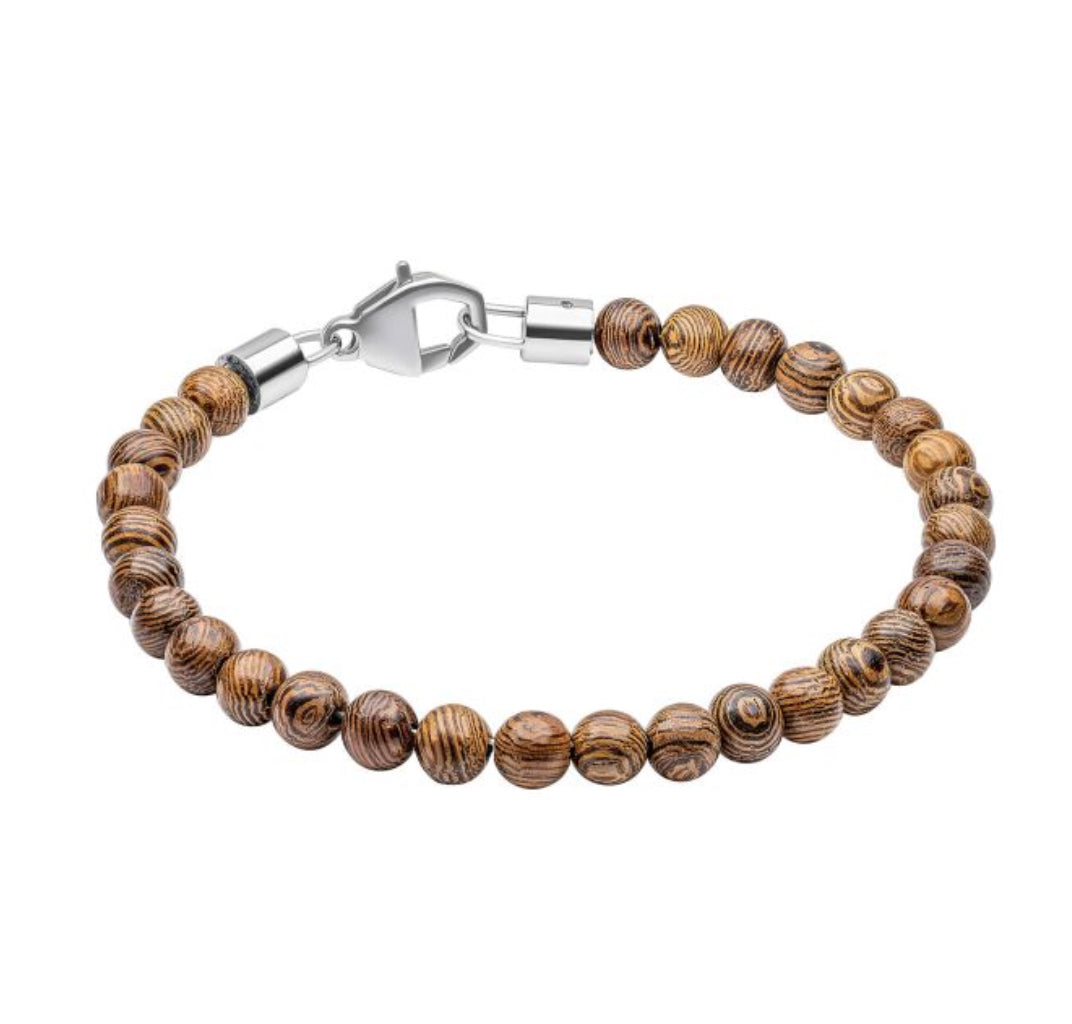 Round Brown Wood Beads Bracelet