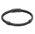 Plaited Black Leather and Black IP Sections Bracelet