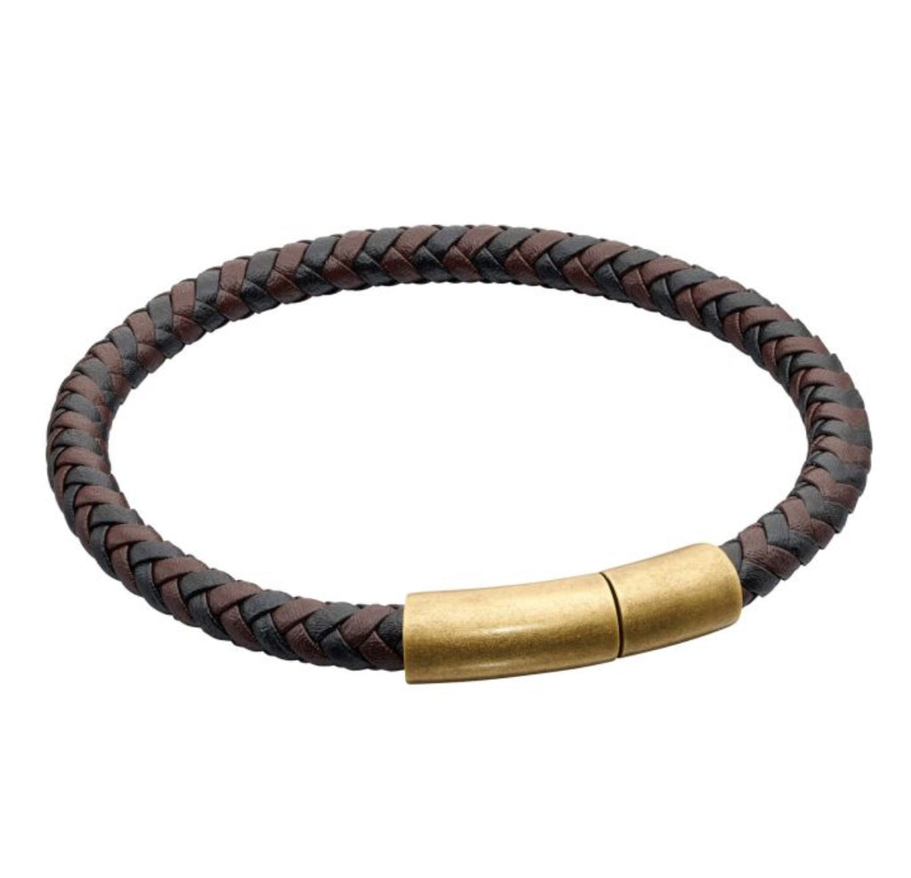 Two Tone Leather Plaited Bracelet