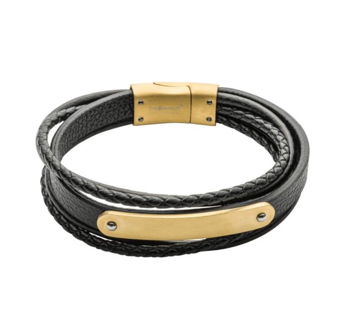 Black Leather Bracelet with ID Bar