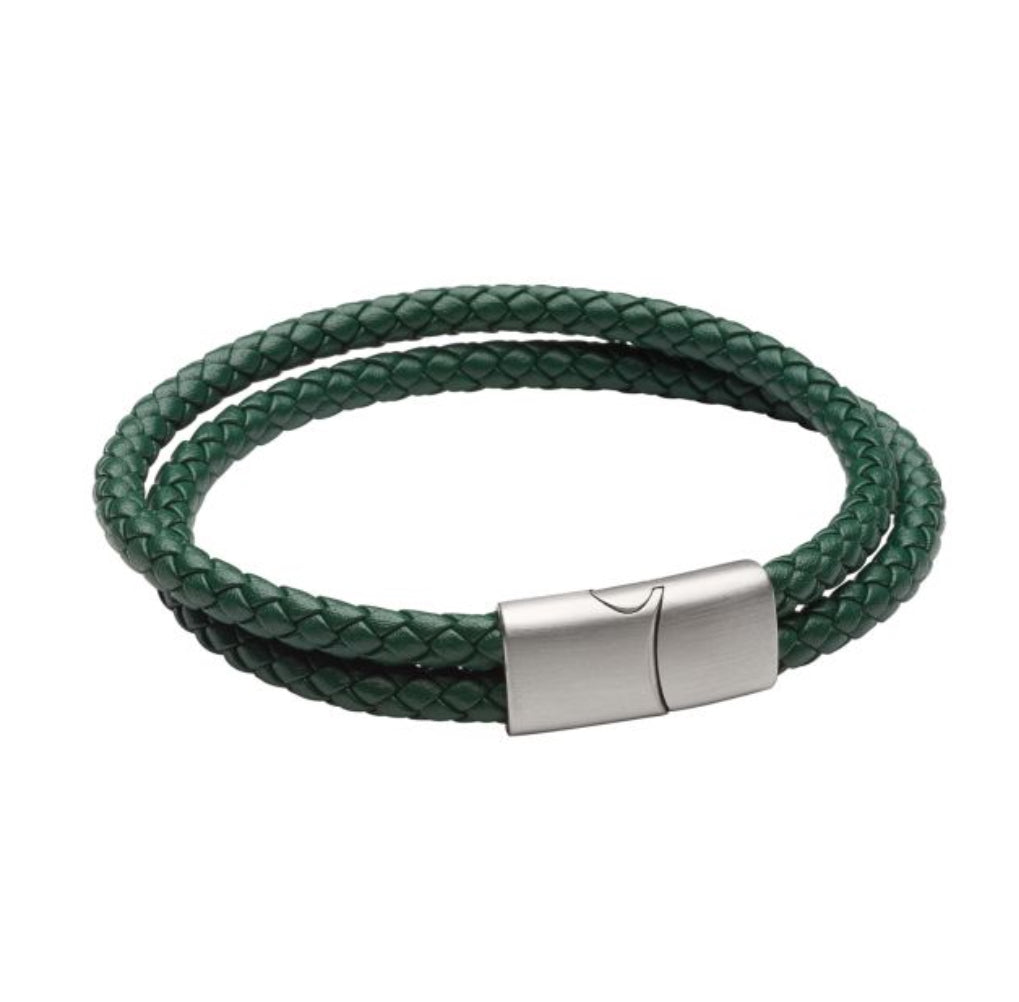 Forest Green Leather Double Row Bracelet