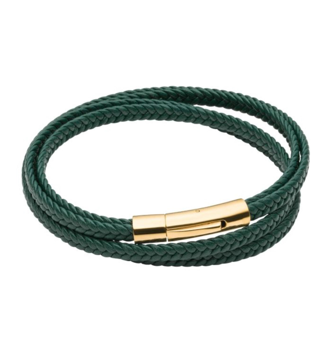 Multi Row Plaited Green Recycled Leather Bracelet