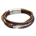 Multi Row Brown Leather and Tigers Eye Bracelet with ID Bar