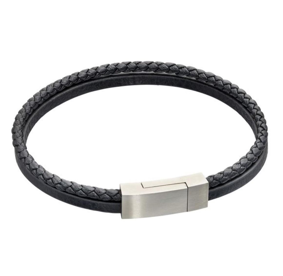 Double Row Black Leather Bracelet
