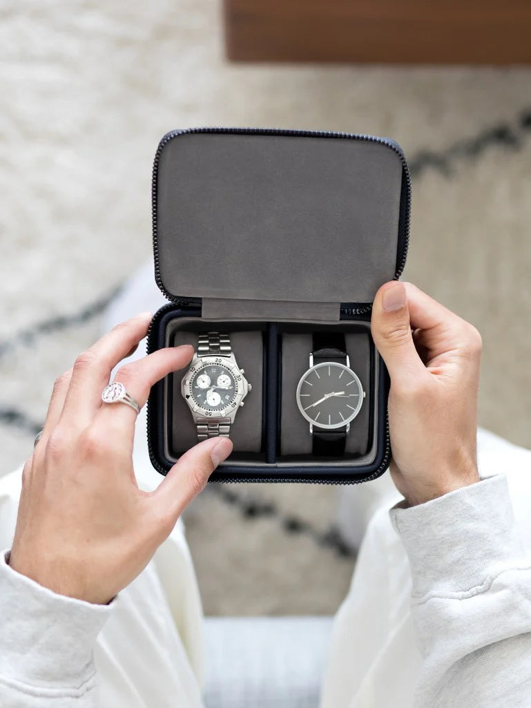 Navy Zipped Travel Watch Box