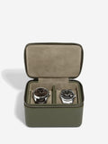 Olive Green Zipped Travel Double Watch Box