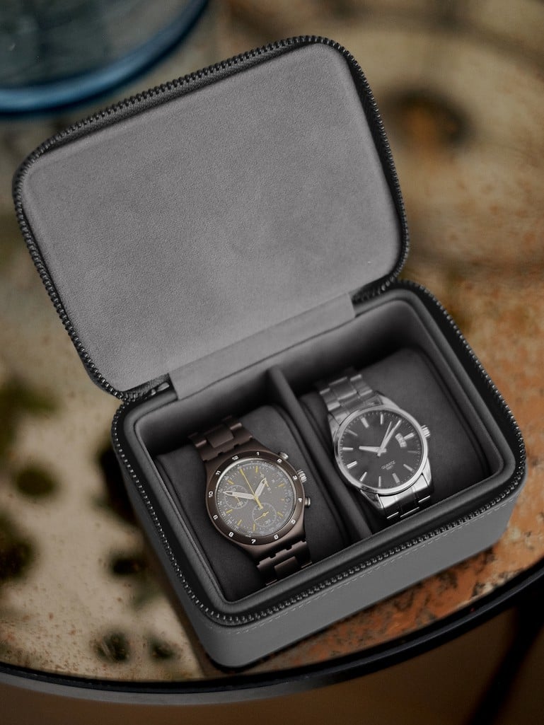 Slate Grey Zipped Travel Double Watch Box