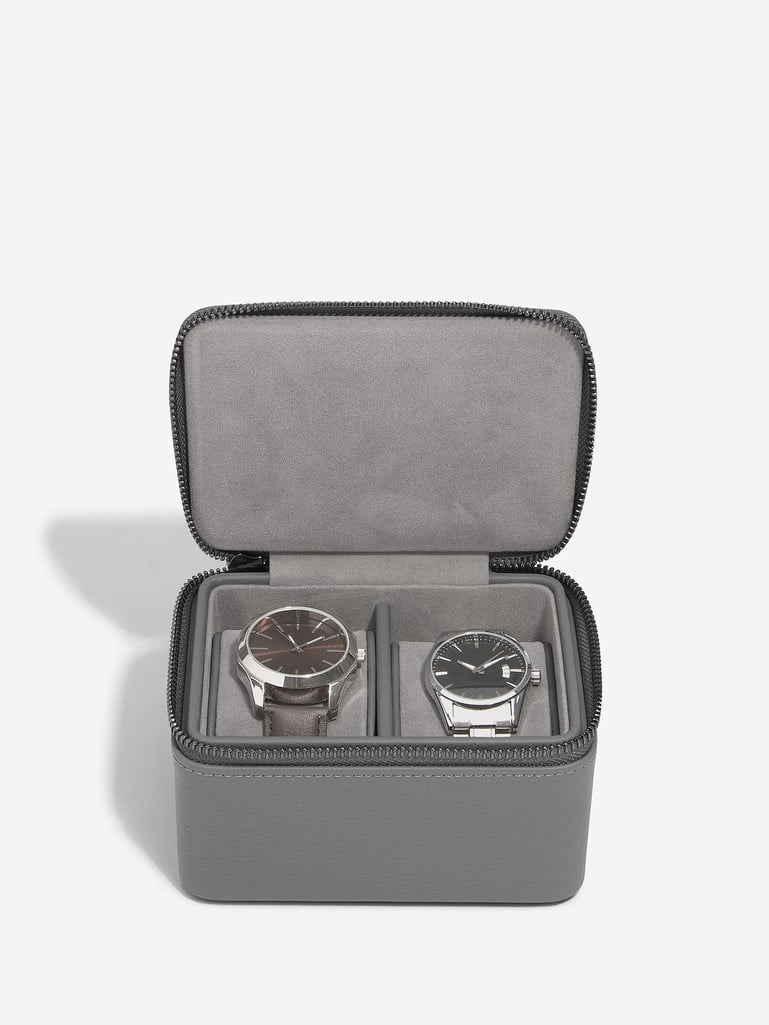 Slate Grey Zipped Travel Double Watch Box