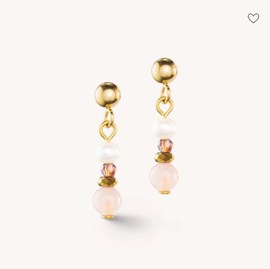 Earrings Romantic Freshwater Pearls & Rose Quartz Gold