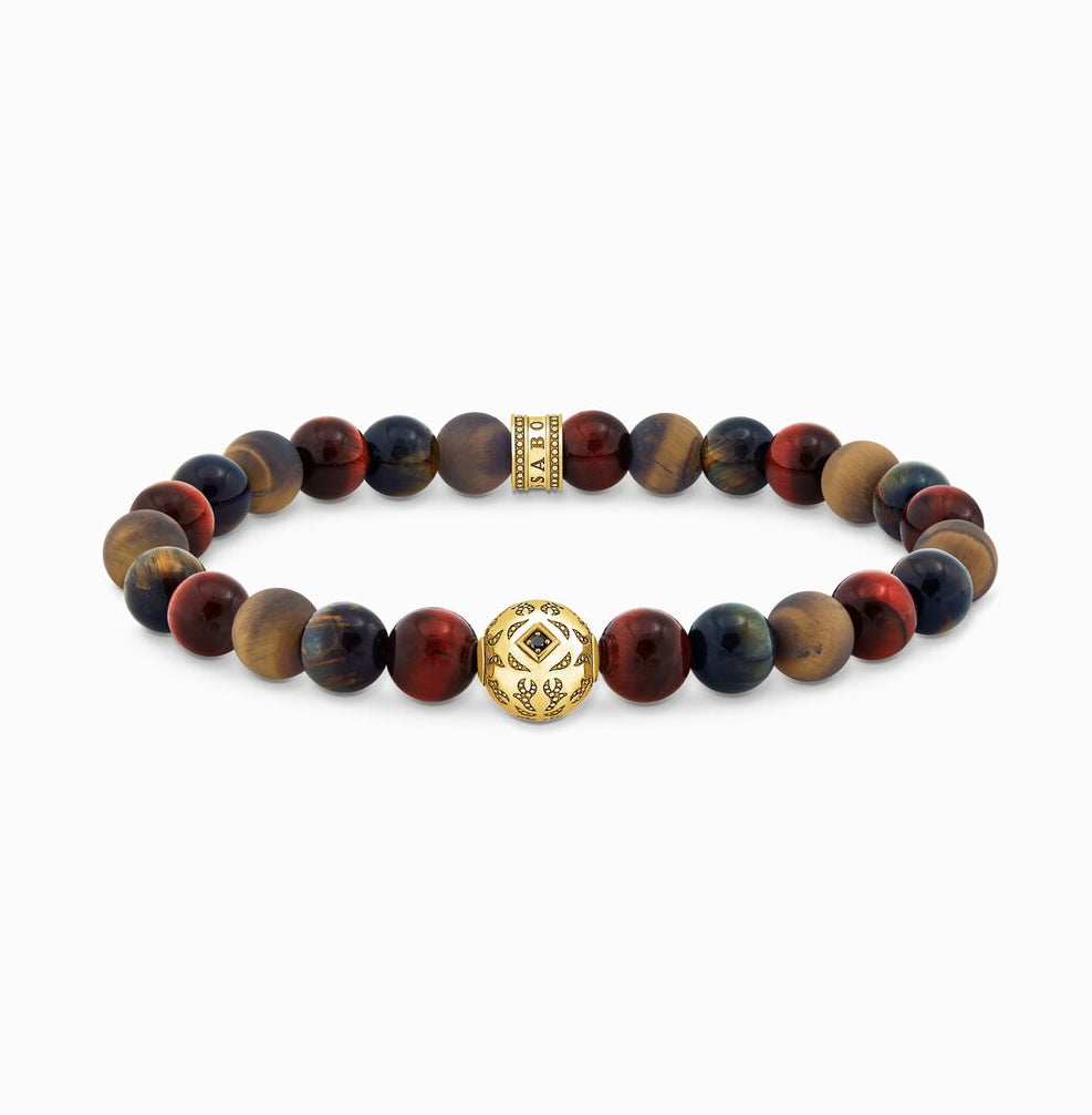 Blue Gold and Red Tigers Eye Mens Bracelet