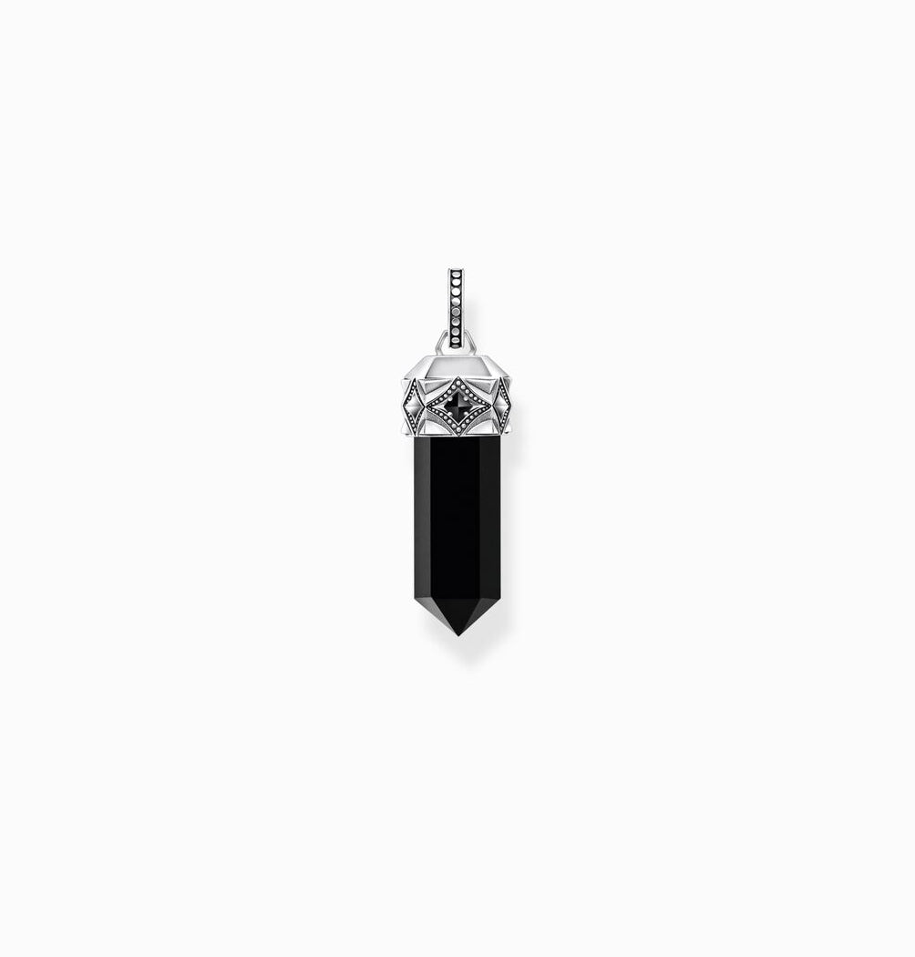 Black Onyx Hexagon Cut Silver Blackened Pendent
