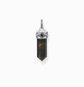 Blue Gold Hexagon Cut Tigers Eye Blackened Silver Pendent