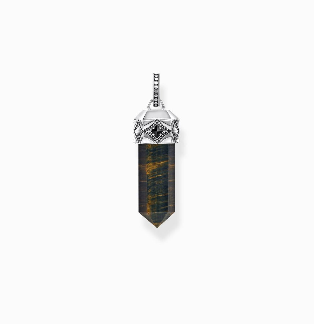 Blue Gold Hexagon Cut Tigers Eye Blackened Silver Pendent